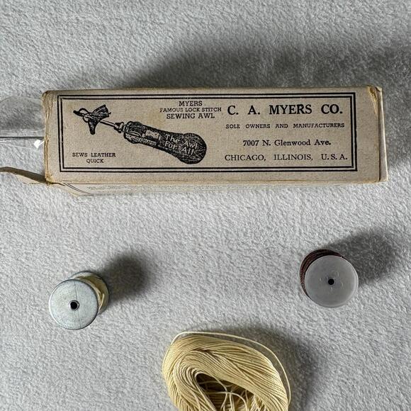 Vintage C.A. Myers Sewing Awl Kit Lock Stitch Leather Tool w Box & Manual - Picture 3 of 8